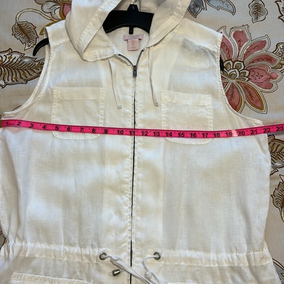 🔥SALE🔥 St Tropez West M White Linen Hooded Sleeveless Utility Top Shirt size L - Picture 7 of 7